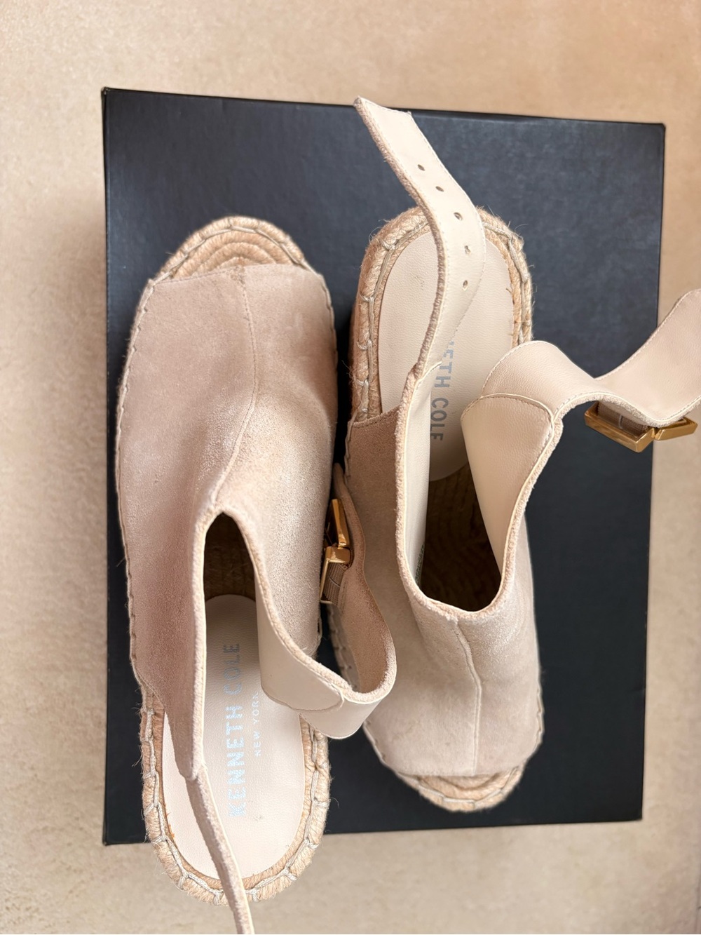 Kenneth Cole Blush Nude Espadrille Slingback Wedge Sandals